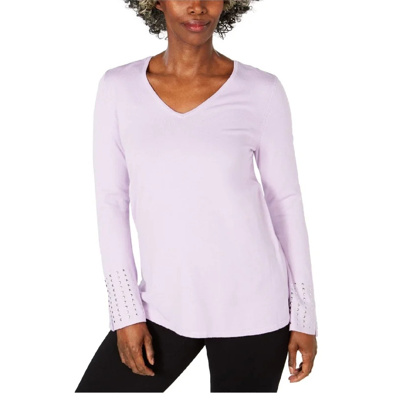 JM Collection Womens Studded Cuff Pullover Sweater, Purple, Small Athletic Women's High - JM Collection Womens Studded Cuff Pullover Sweater, Purple, Small Athletic Women's High -