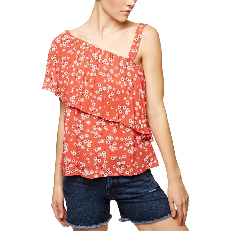 Sanctuary Clothing Womens Flounce One Shoulder Blouse, Red, Medium Minimalist Women's Casual