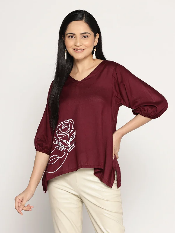 Wine Rayon Top - Fika Feminine Women's Soft 