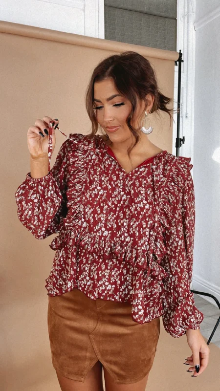 Loss For Words Blouse , Burgundy Elegant Women's 
