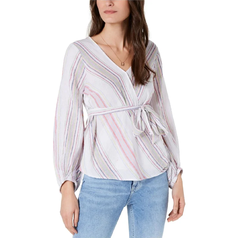 I-N-C Womens Striped Wrap Blouse Women