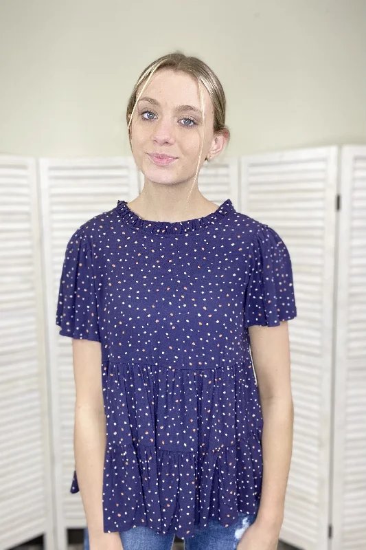 Party On Women's Baby Doll Ruffle Short Sleeve Top Casual Women's Japanese 
