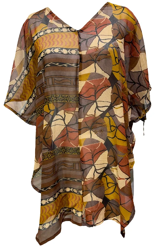 PRG4898 Sheer Avatar Pure Silk Waterfall Top Sleek Women's Metallic