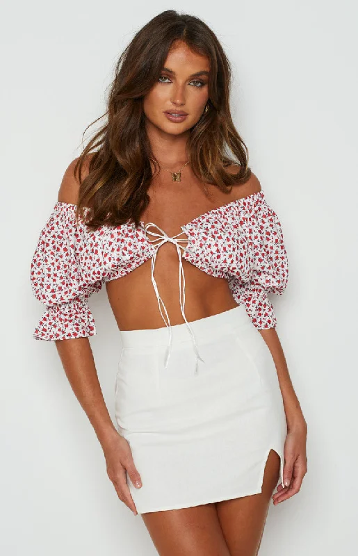 Alannah Crop Top White Floral Sharp Women's Italian