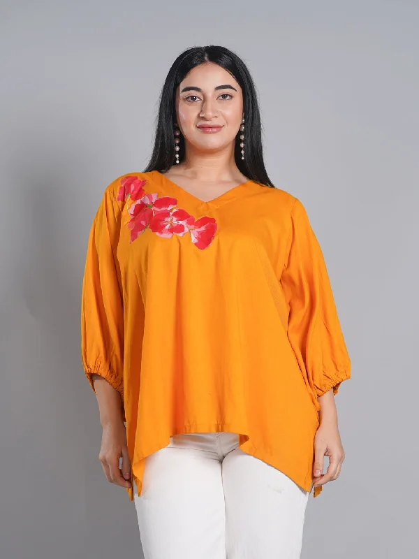Mustard Rayon Top - PeonyPassion Artistic Women's Avant - 