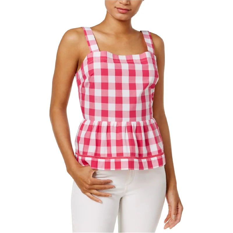 Maison Jules Womens Gingham Peplum Blouse Vacation