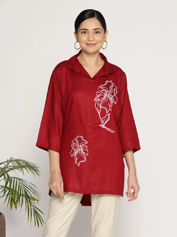 Maroon Rayon ShirtTop - Glisser Sharp Women's Italian