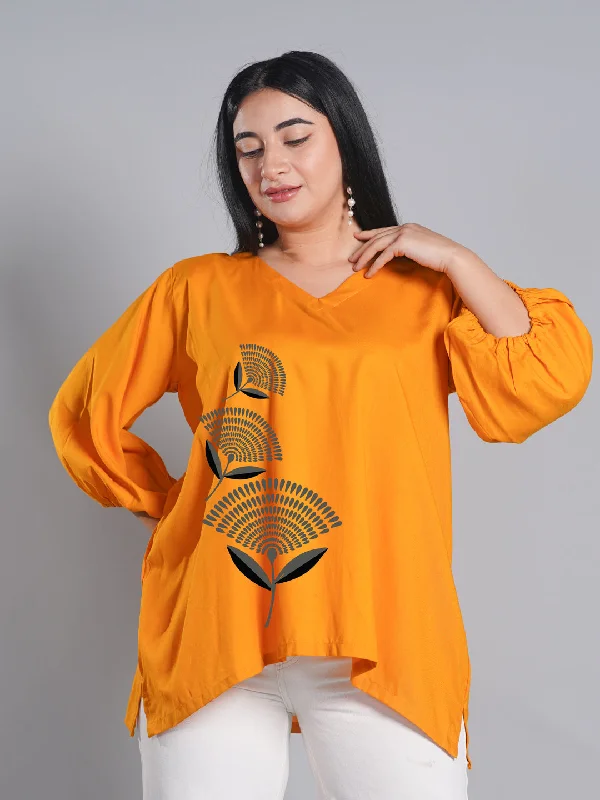 Mustard Rayon Top - PetalPerfection Sharp Women's Italian