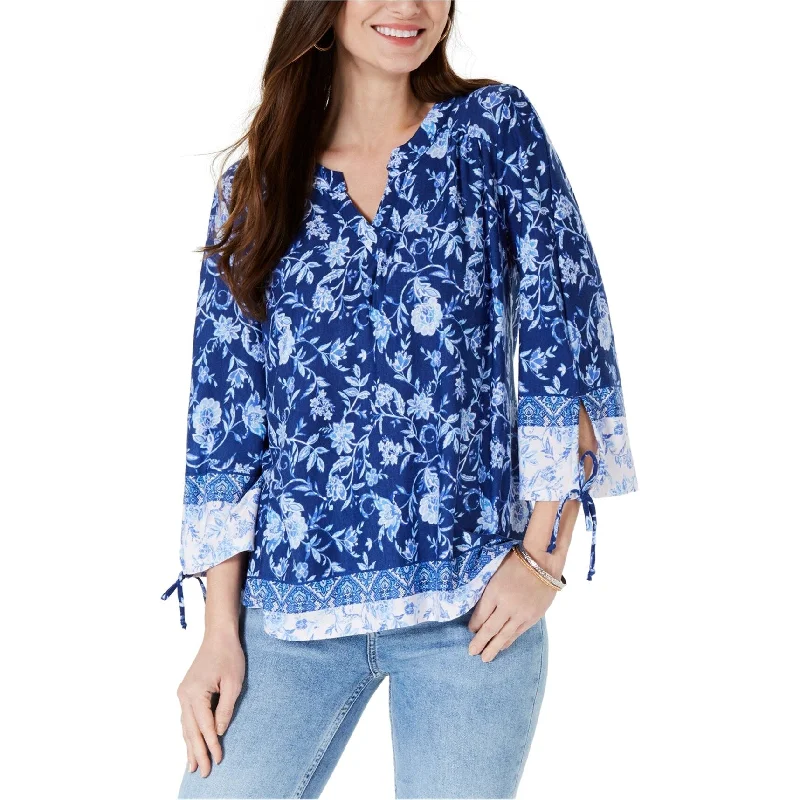 Style & Co. Womens Floral Tunic Blouse, Blue, Large Geometric