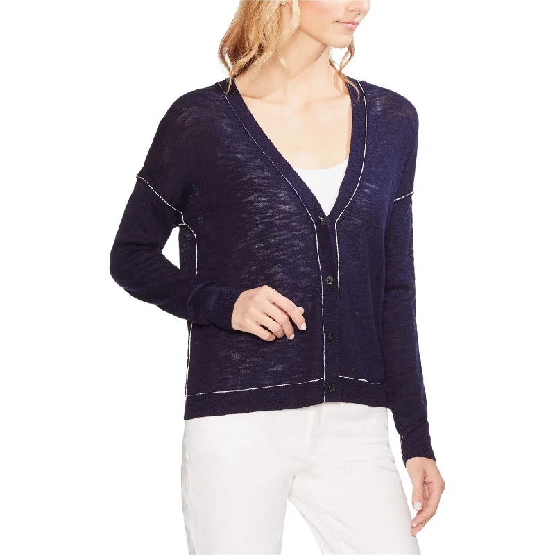 Vince Camuto Womens Contrast Piping Cardigan Sweater, Blue, X-Small Bold Women's Statement Vince Camuto Womens Contrast Piping Cardigan Sweater, Blue, X-Small Bold Women's Statement