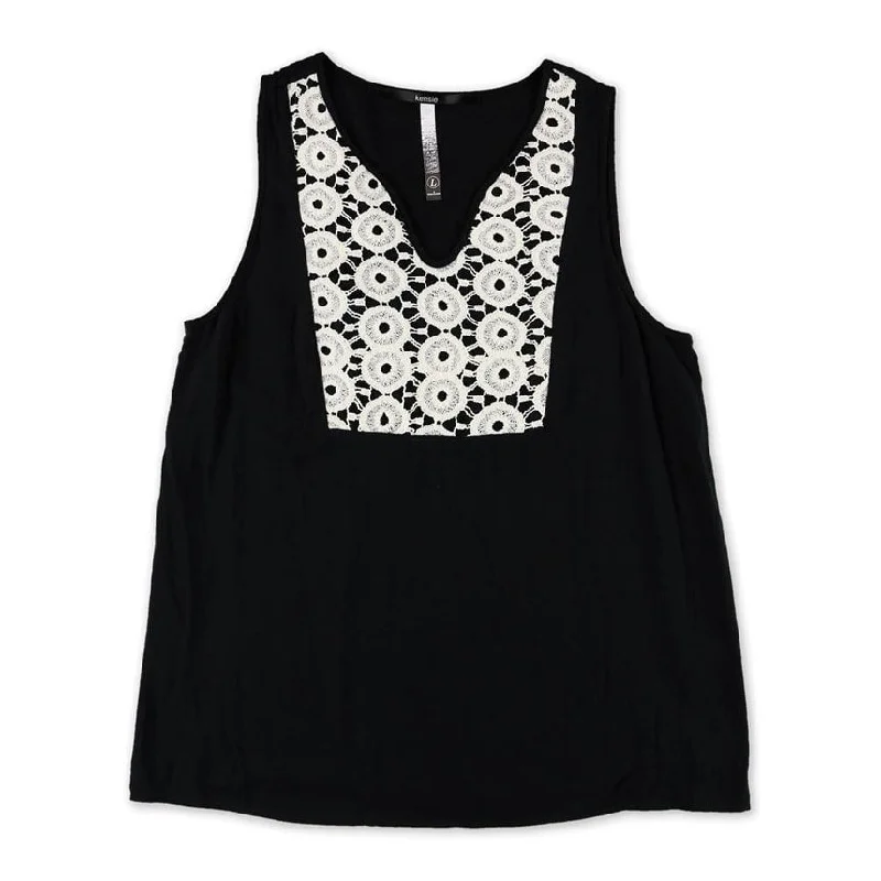 Kensie Womens Crochet Tank Top, Black, Large Scandinavian