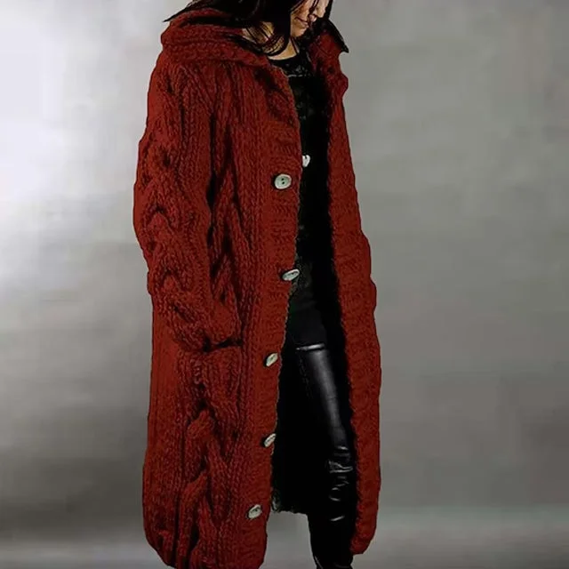Women's Cardigan Sweater Jumper Cable Chunky Knit Hooded Solid Color Open Front Trendy Women's 