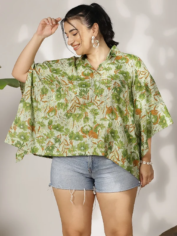 GreenFloral Cotton Kaftan Top Modern Women's Tech
