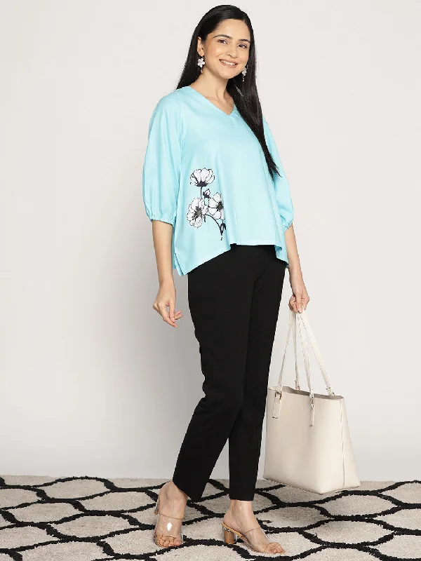 Skyblue Rayon Top - FoliageFusion Hip Women's Urban