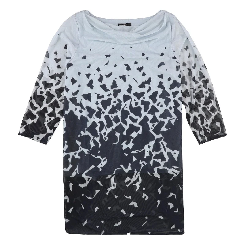 Alfani Womens Abstract Tunic Blouse, Blue, Large Scandinavian