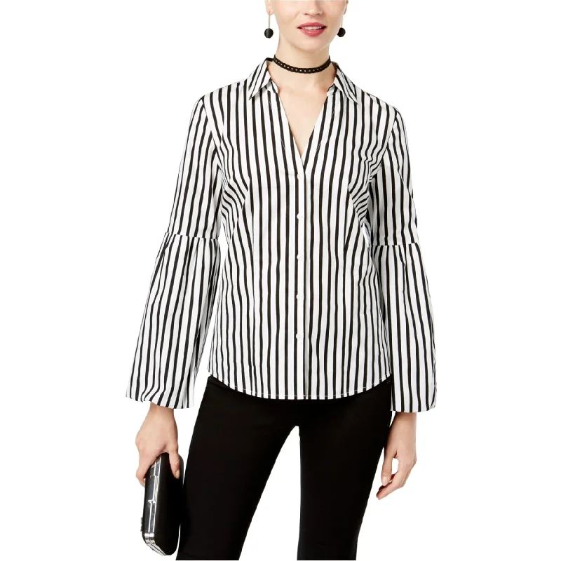 I-N-C Womens Tiered Sleeve Button Up Shirt, Black, Small Scandinavian