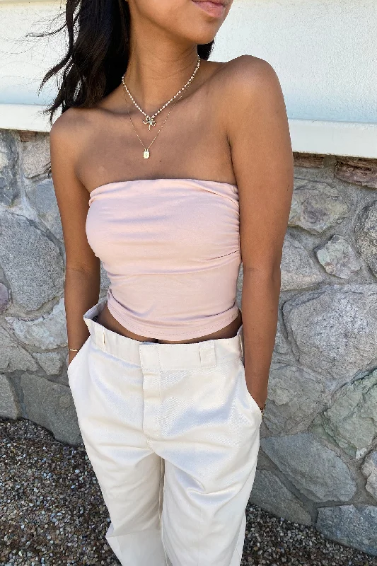 The Fave Ruched Tube Pink Top Practical Women's Quick - dry