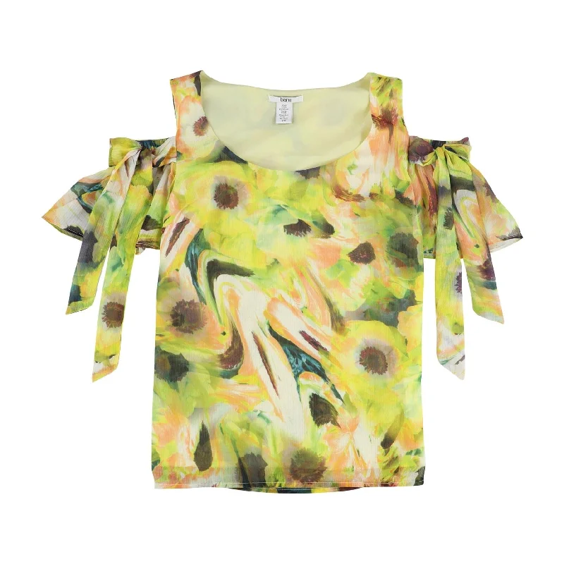 Bar Iii Womens Tie Sleeve Cold Shoulder Blouse Contemporary 