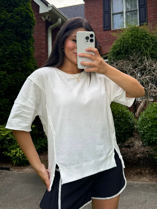 White Seam Detail Tee Practical Women's Multi - 