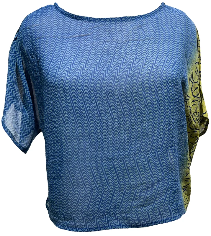 PRG1078 Green-Bearded Helmetcrest Sheer Avatar Pure Silk Boxy Top Traditional Women's Wool