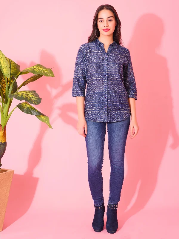 Ikkat Print Shirt Polished Women's Silk