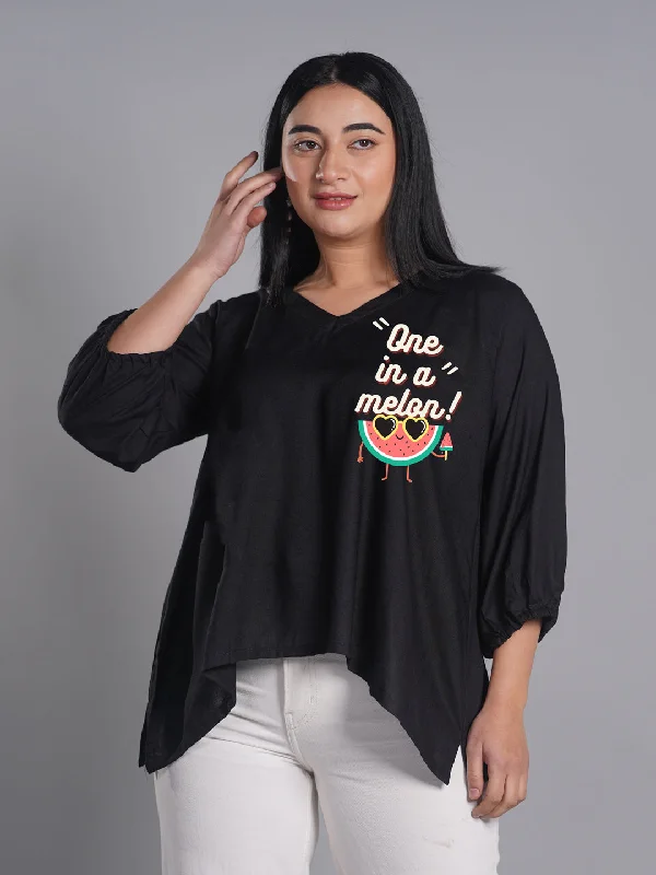 Black Rayon Top - Evara Sharp Women's Italian