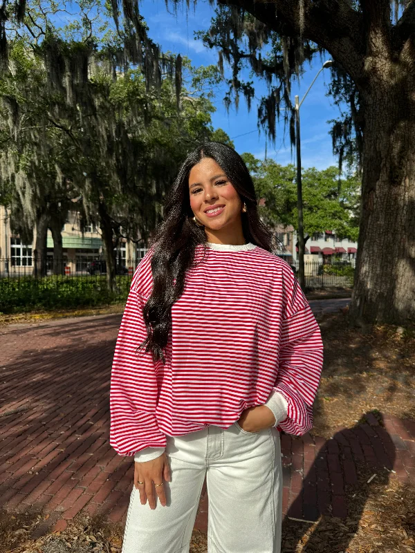 Red and White Striped Long Sleeve Tee Vacation