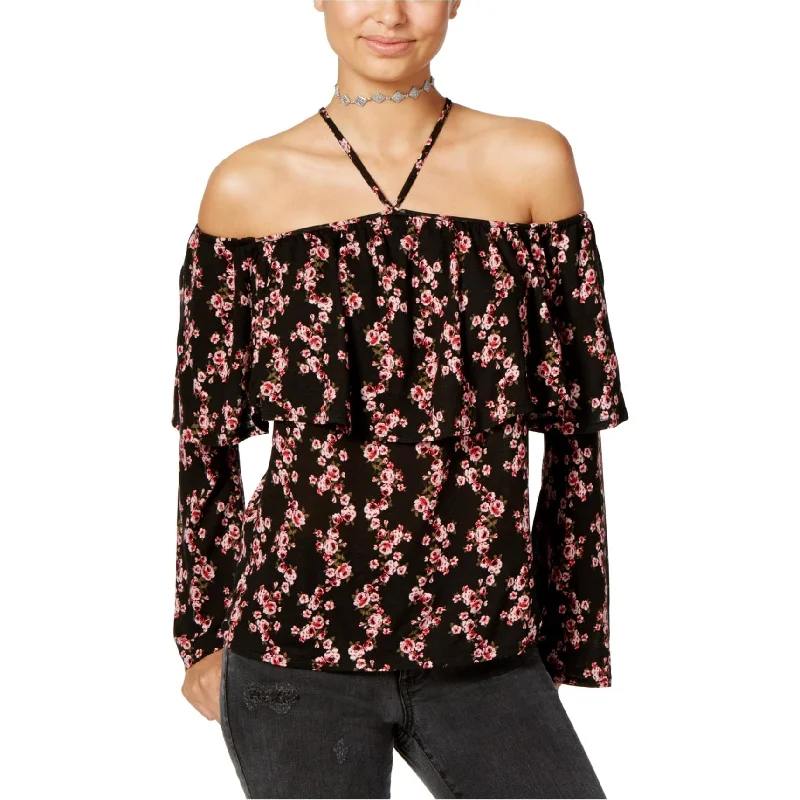 American Rag Womens Floral Cold Shoulder Blouse, Black, Small Business