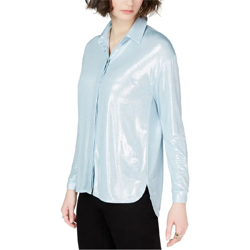 I-N-C Womens High-Low Button Up Shirt, Metallic, Small Women