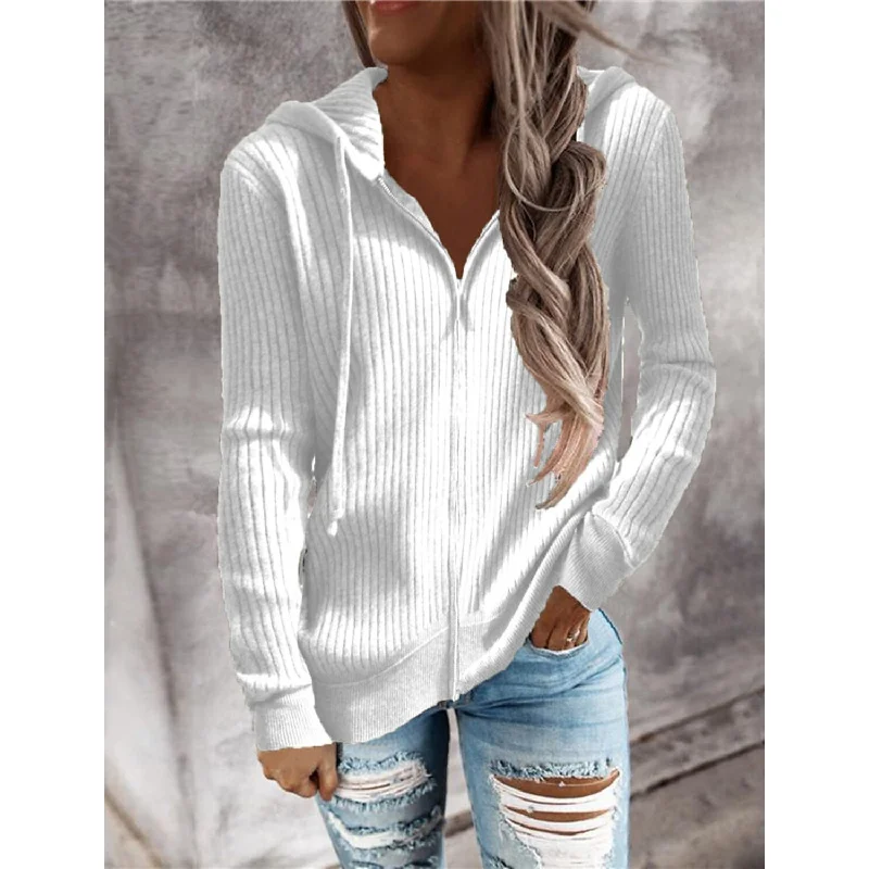 Women's Casual Zip Hoodied Jacket Polished Women's Silk