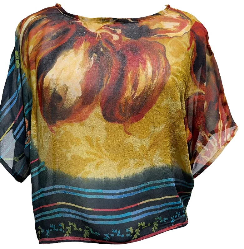 PRG1085 Green-Billed Malkoha Sheer Avatar Pure Silk Boxy Top Tough Women's Military - inspired