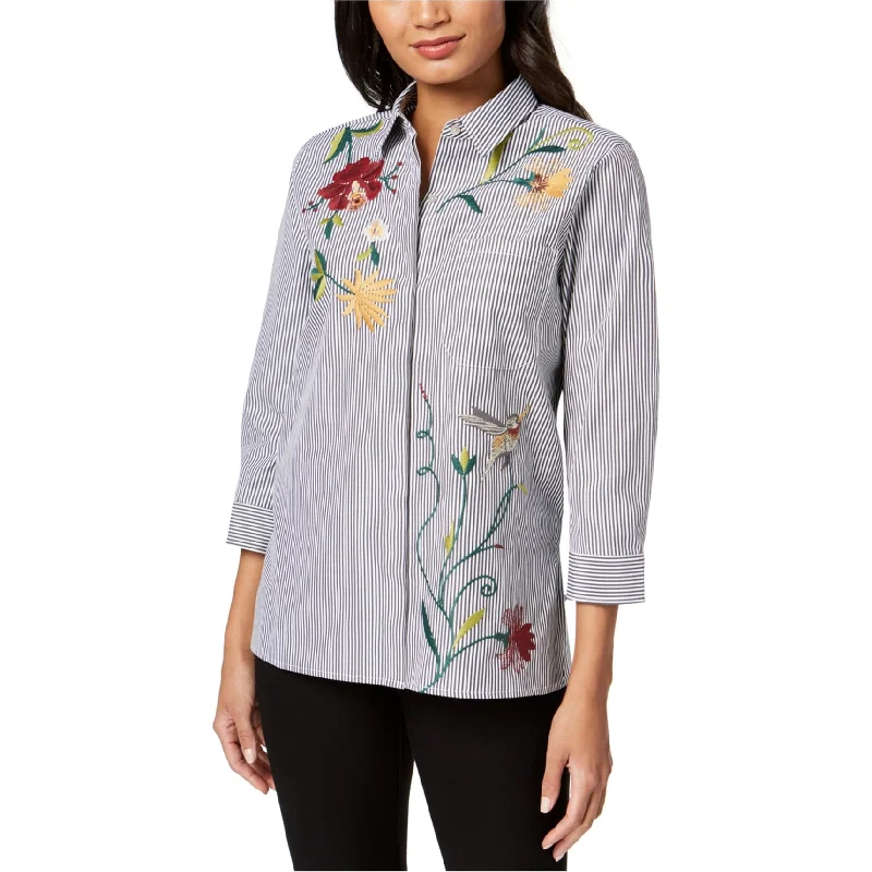 Olivia & Grace Womens Embroidered Button Up Shirt, Black, Small French