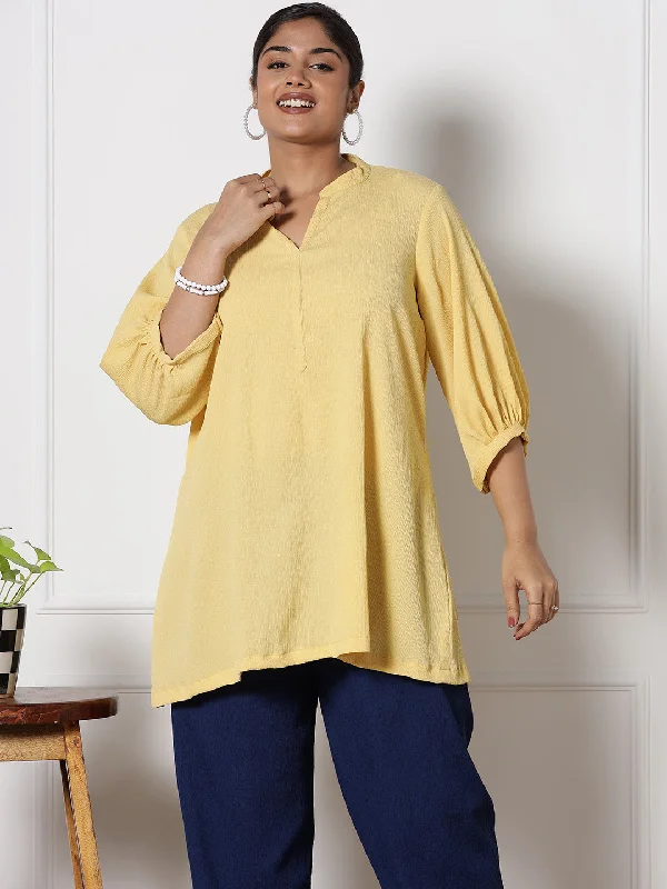 Yellow Textured MandarinTop Bold Women's Animal Print