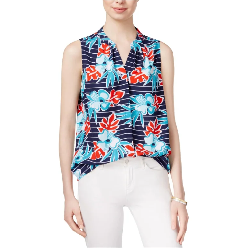 maison Jules Womens Printed Button Up Shirt, Blue, X-Small Compression