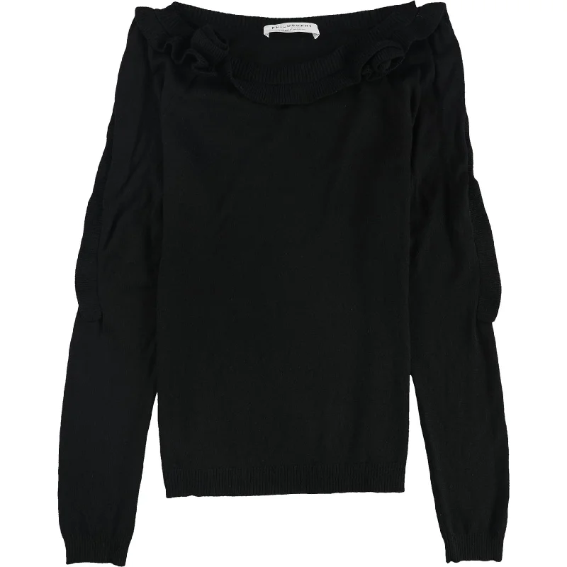 Philosophy Womens Ribbed Flower Detail Pullover Sweater, Black, 10 Modern Women's 