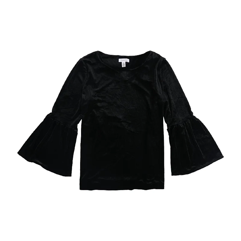 Calvin Klein Womens Bell-Sleeve Peplum Blouse, Black, Large Hip Women's Urban