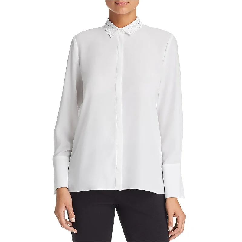 Le Gali Womens Rhinestone Button Up Shirt, White, X-Small Cozy Women's Winter