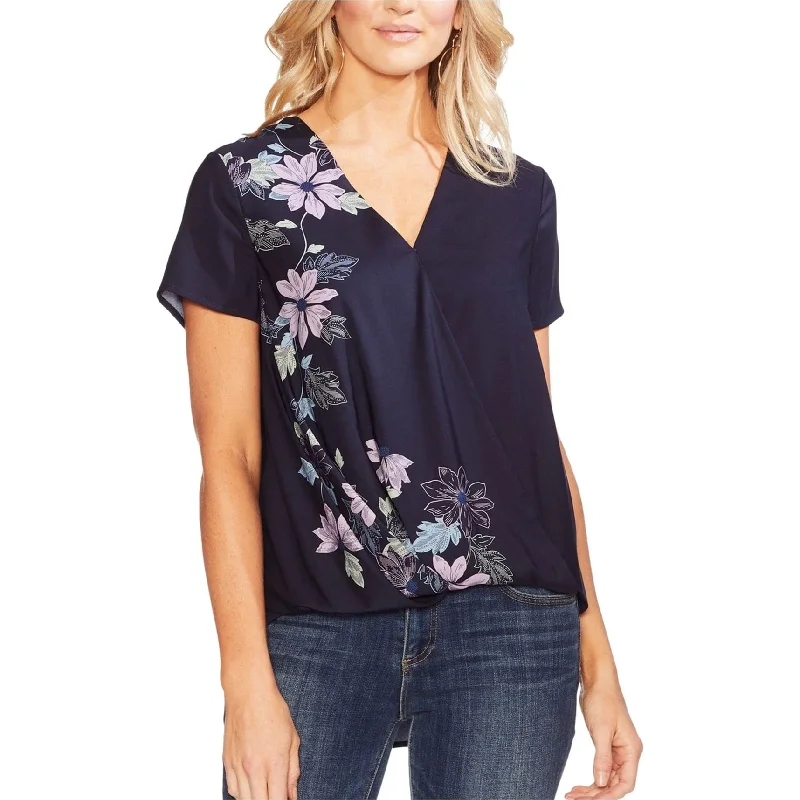 Vince Camuto Womens Satin Floral Wrap Blouse Feminine Women's Style 