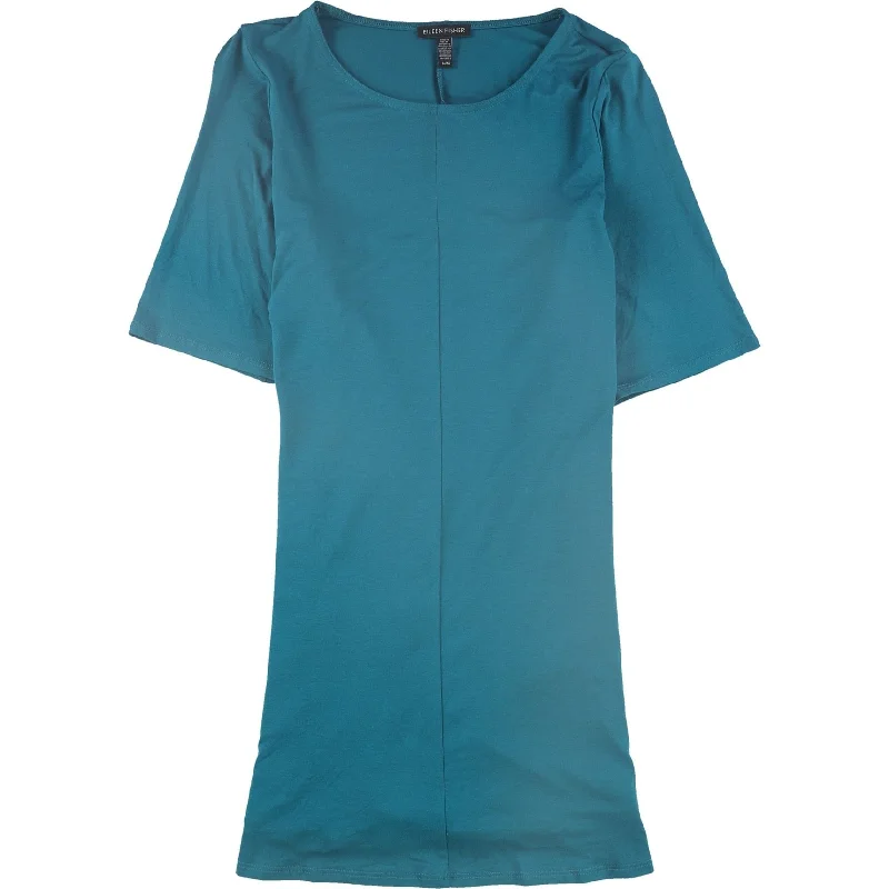 Eileen Fisher Womens Jersey Elbow Sleeve Tunic Blouse, Blue, Medium Relaxed Women's 