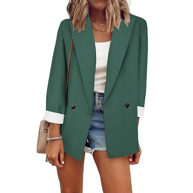 Women's Basic Double Breasted Solid Colored Blazer Geometric