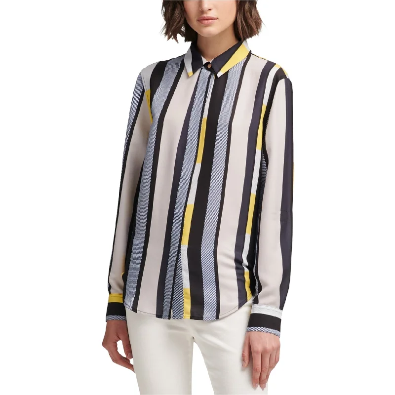DKNY Womens Stripe Button Up Shirt, Blue, X-Large Practical Women's Quick - dry