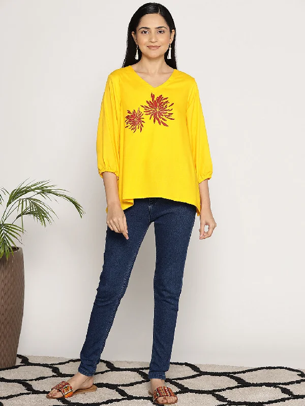 Yellow Rayon Top - OrchidRipple Sophisticated Women's Tailored