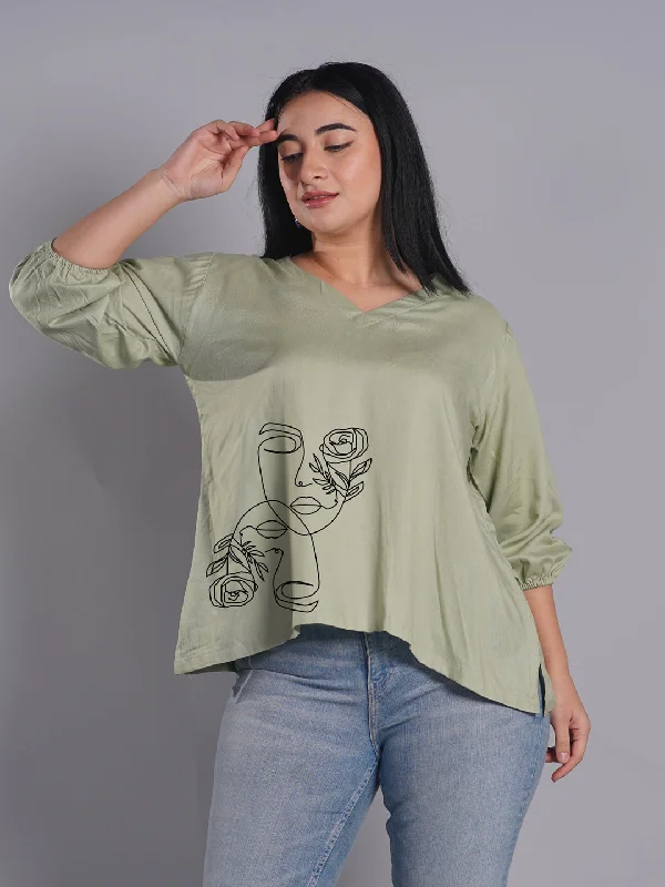 Sagegreen Rayon Top - Liara Vintage Women's 1970S 