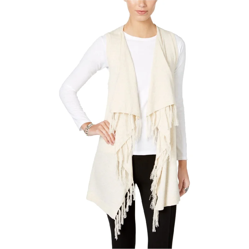 G.H. Bass & Co. Womens Fringe Cardigan Sweater, Off-White, Large Relaxed Women's Beachy