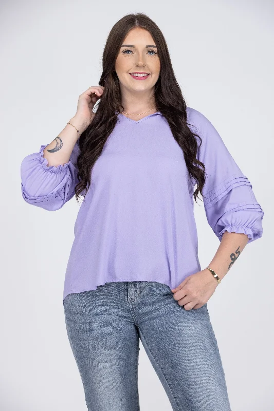 Ruffles My Pleats Women's Long Puff Sleeve Top Women