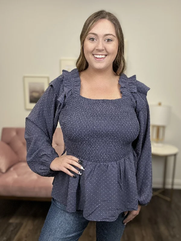 Same Song Women's Peplum Ruffle Long Sleeve Top Earthy Women's 