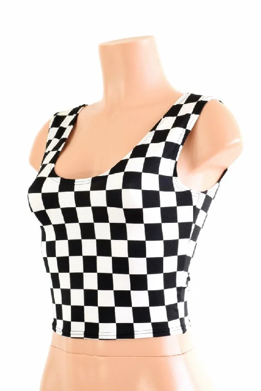 Black and White Checkered Crop Tank Top Trendy Women's Oversized