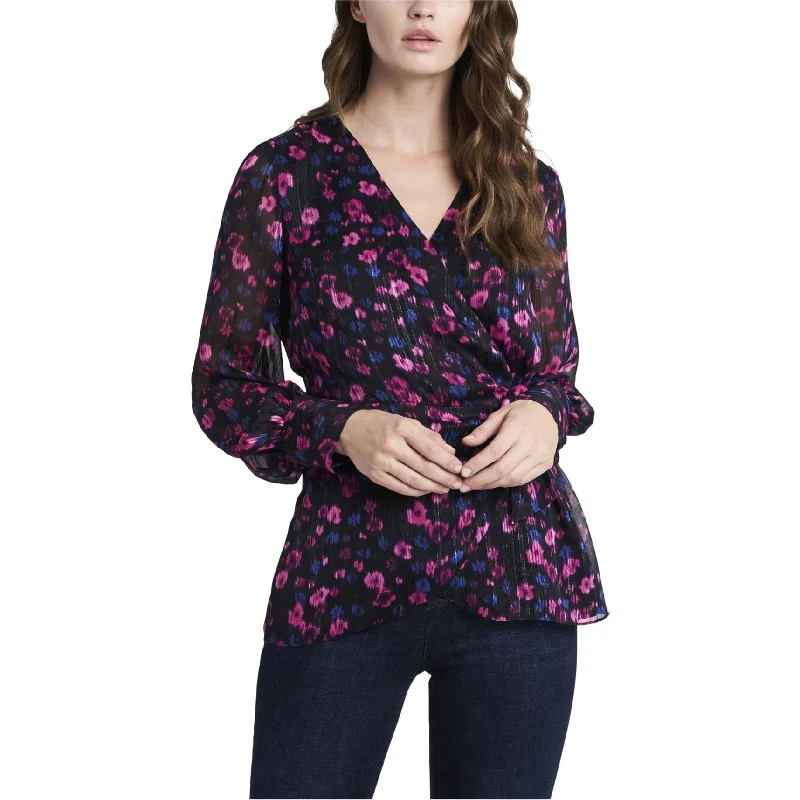 Vince Camuto Womens Floral Wrap Blouse, Metallic, X-Small Bold Women's Animal Print