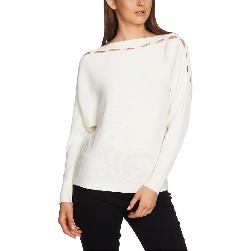 1.STATE Womens Slit Yoke Pullover Sweater, White, Large Laid - back Women's Style