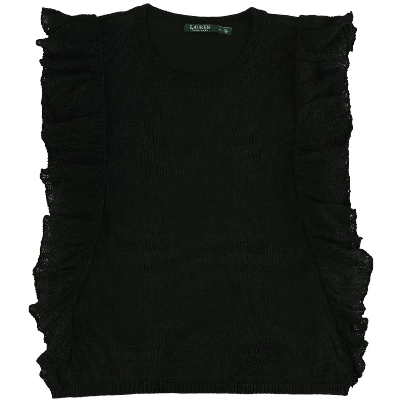 Ralph Lauren Womens Ruffled Trim Knit Sweater Sleek Women's Metallic